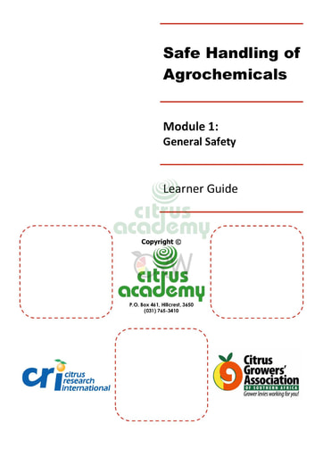 Safe Handling of Agrochemicals Learner Guide