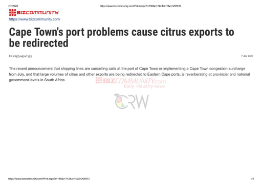 Cape Towns port problems cause citrus exports to be redirected