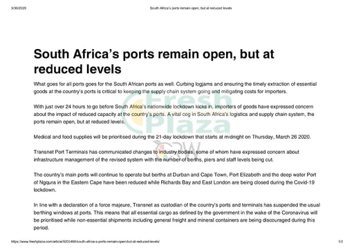 South Africa's ports remain open but at reduced levels