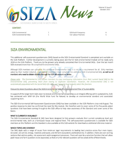 SIZA News Volume 3, Issue 6