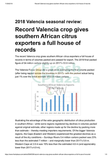Record Valencia crop gives southern African citrus exporters...