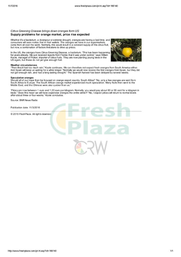 Supply problems for orange market price rise expected