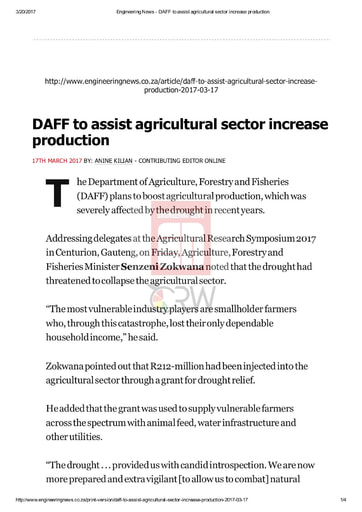 DAFF to assist agricultural sector increase production