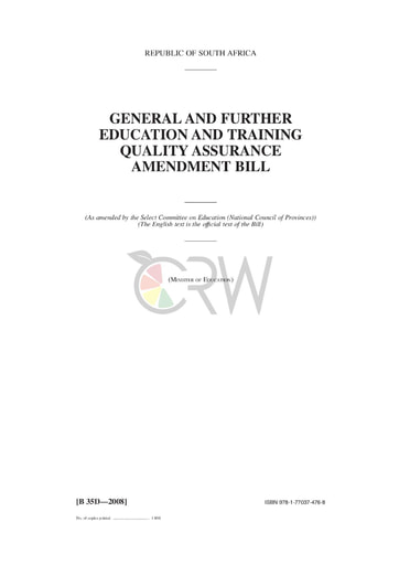 General FET Quality Assurance Amendment Bill B35D - 2008