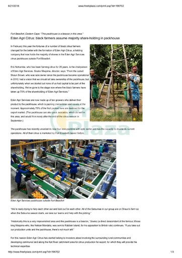 Eden Agri Citrus black farmers assume majority shareholding in packhouse