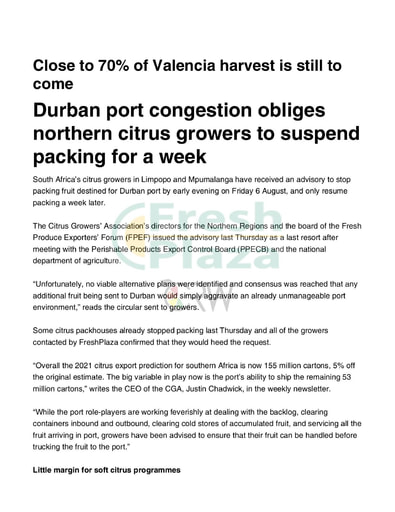 Durban port congestion obliges northern citrus growers to...