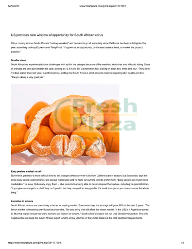 U.S. provides nice window of opportunity for South African citrus