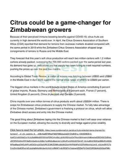 Citrus could be a game changer for Zimbabwean growers