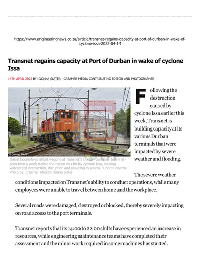 Transnet regains capacity at Port of Durban in wake of cyclone Issa