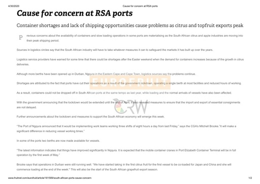 Cause for concern at RSA ports