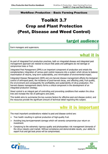 Toolkit 3.7 - Crop and Plant Protection (Pest, Disease, and Weed Control