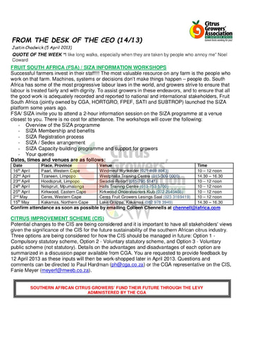 CGA - CEO Newsletter 14/2013 (05/04/13)