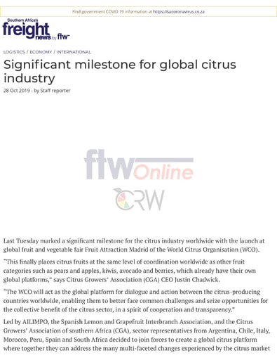 Significant milestone for global citrus industry
