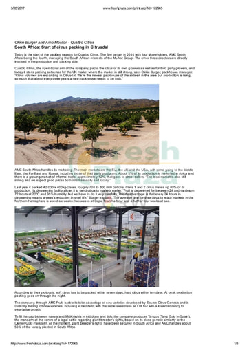 Start of citrus packing in Citrusdal