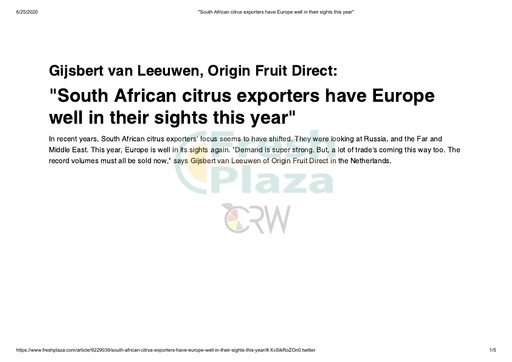 "South African citrus exporters have Europe well in their sights this year"