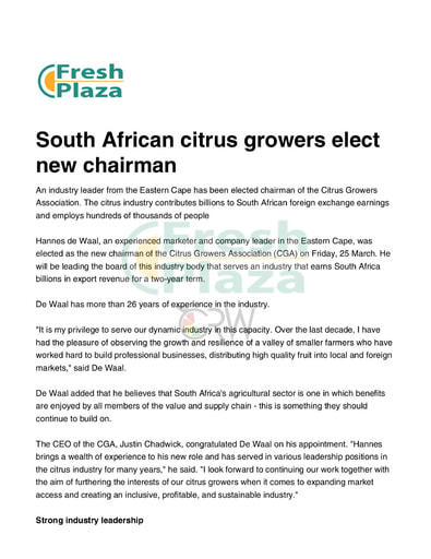 South African citrus growers elect new chairman