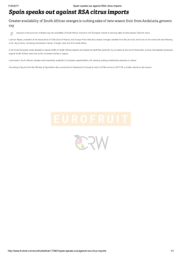 Spain speaks out against RSA citrus imports