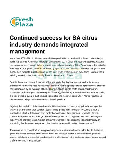 Continued success for SA citrus industry demands integrated management