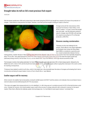 Drought takes its toll on SAs most precious fruit export