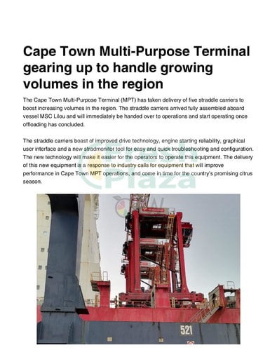 Cape Town Multi Purpose Terminal gearing up to handle growing volumes...