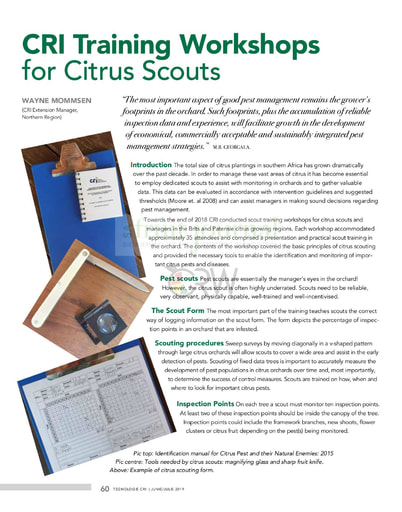 CRI Training Workshops for Citrus Scouts