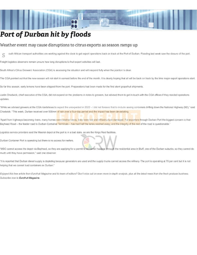 Port of Durban hit by floods