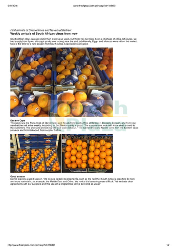 Weekly arrivals of South African citrus from now