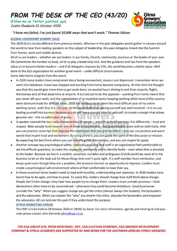 CGA - CEO Newsletter 43/2020 (23/10/20)