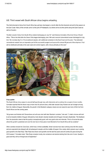 U.S.: Third vessel with South African citrus begins unloading