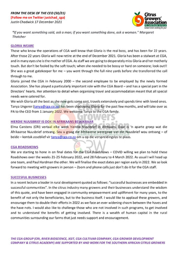 CGA - CEO Newsletter 50/2021 (17/12/21)
