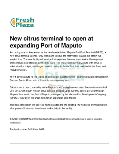 New citrus terminal to open at expanding Port of Maputo