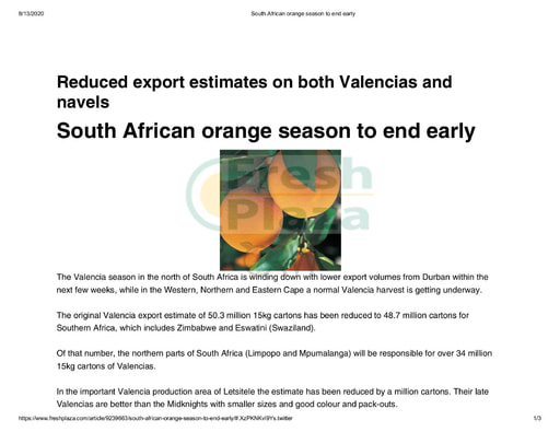 South African orange season to end early