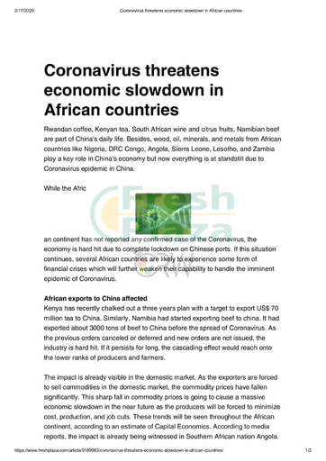 Coronavirus threatens economic slowdown in African countries